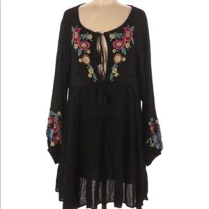 Free People Embroidered Black Dress